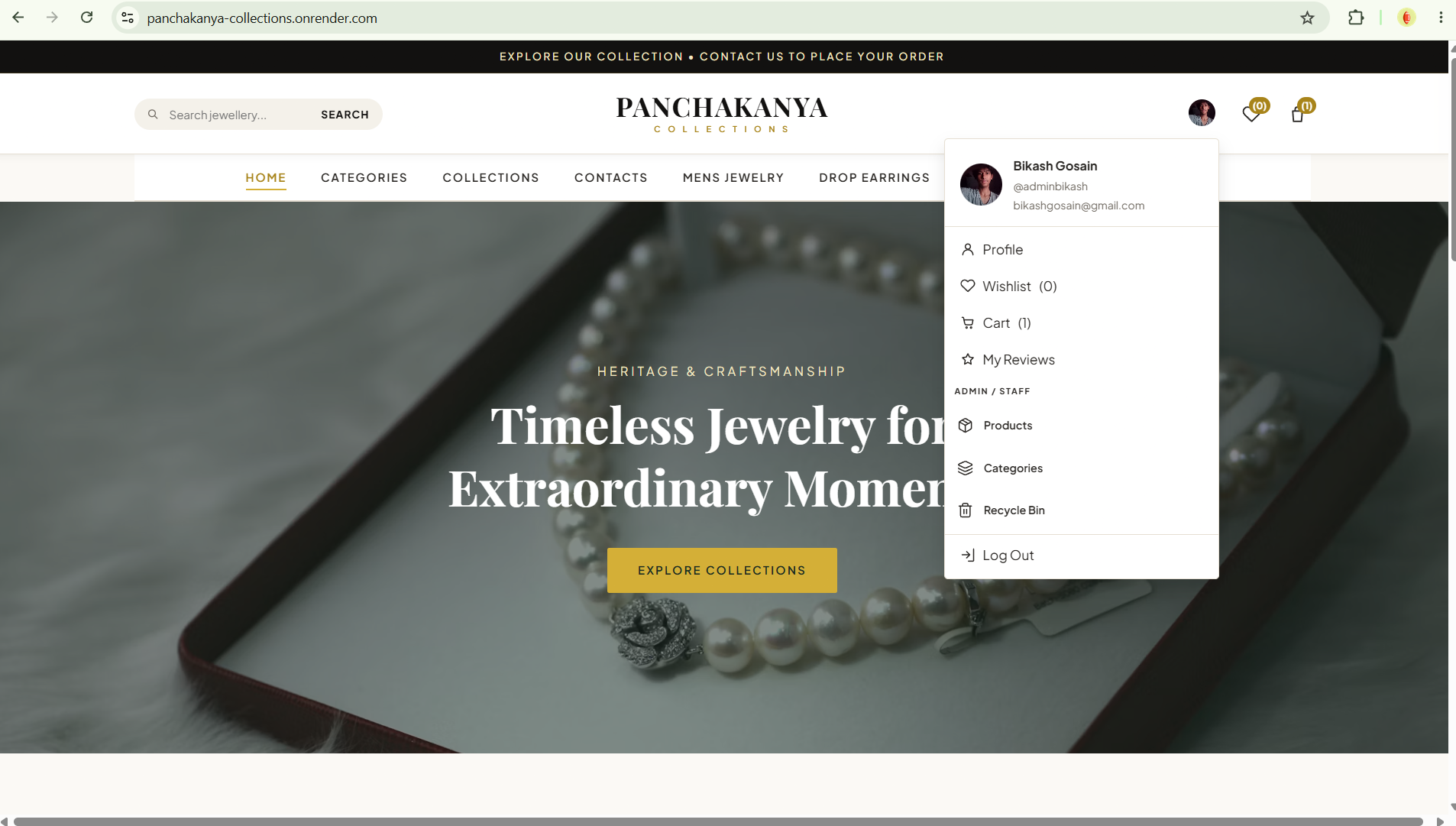 Panchakanya Collections homepage